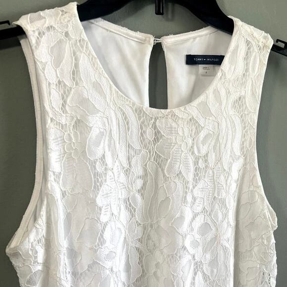 Tommy Hilfiger Sleeveless White Floral Lace A-Line Dress, Size 6 - Picture 5 of 13